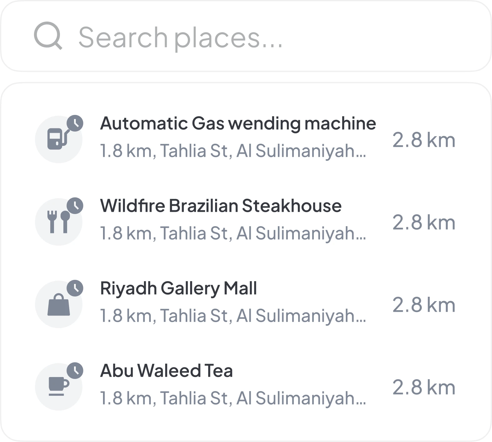 Search places interface